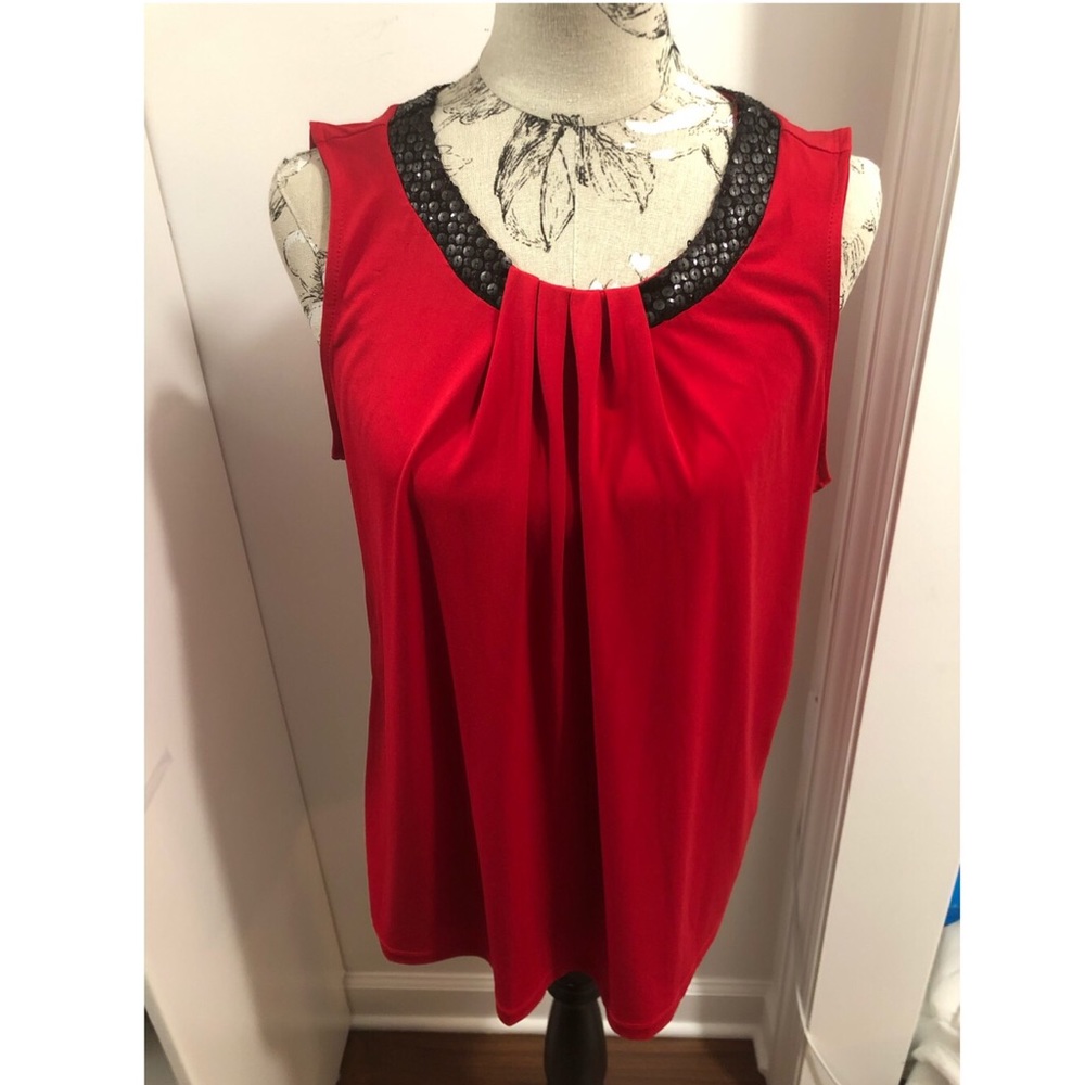 Worthington Red Sleeveless Top with Black Sequins